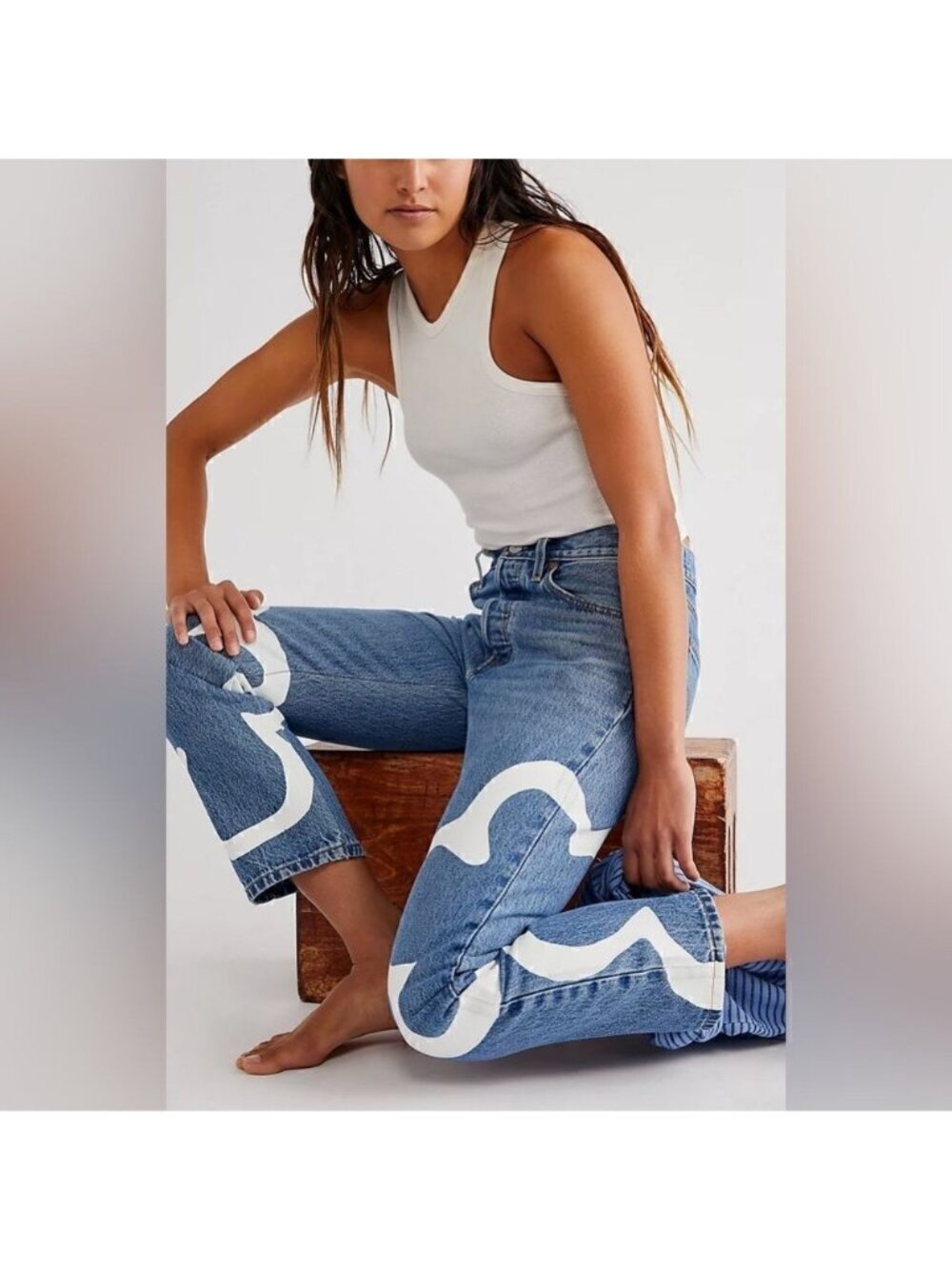 Levi's Blue Denim Jeans with White Floral Print